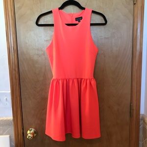 Topshop bright neon coral scuba fit & flare dress